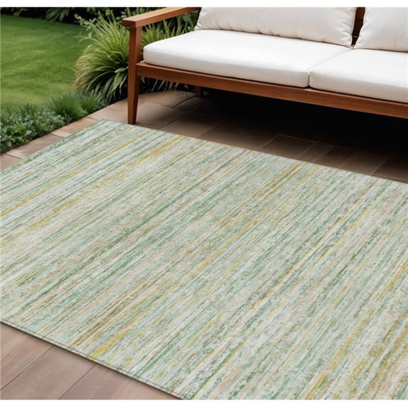 HomeRoots 607966 9 x 12 ft. Mint Green Striped Washable Indoor & Outdoor Rectangle Area Rug