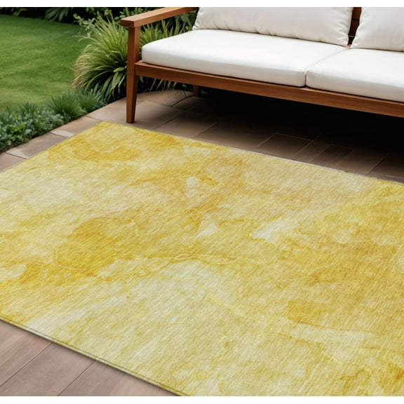 9' X 12' Gold And Yellow Nautical Washable Indoor Outdoor Area Rug