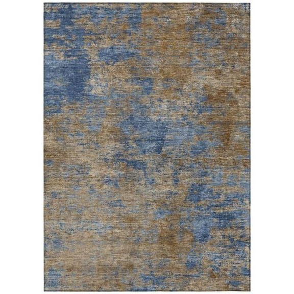 HomeRoots 603597 9 x 12 ft. Navy Blue & Brown Abstract Washable Indoor & Outdoor Rectangle Area Rug