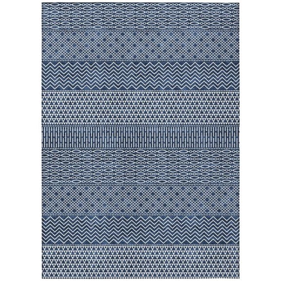 HomeRoots 612284 9 x 12 ft. Navy Blue & Ivory Chevron Washable Indoor & Outdoor Rectangle Area Rug