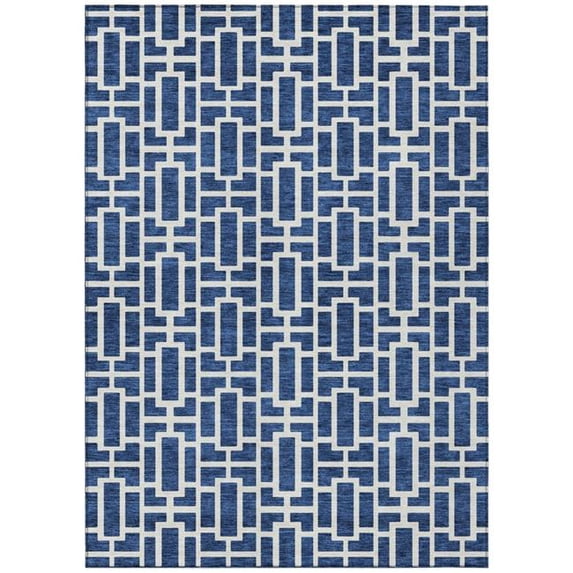 HomeRoots 594861 9 x 12 ft. Navy Blue & Ivory Geometric Washable Indoor & Outdoor Rectangle Area Rug