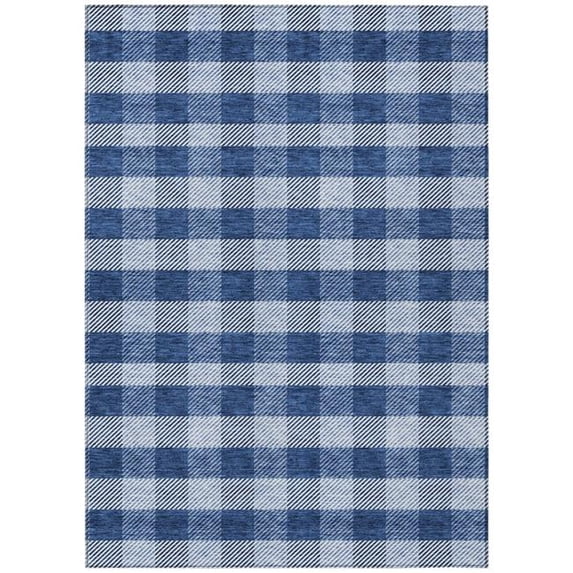 HomeRoots 595503 9 x 12 ft. Navy Blue & Ivory Plaid Washable Indoor & Outdoor Rectangle Area Rug