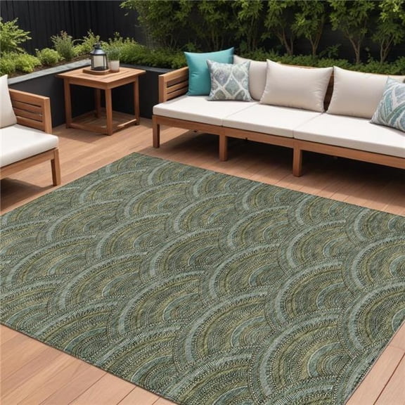 HomeRoots 615216 9 x 12 ft. Olive Green Fern Green & Silver Geometric Washable Indoor & Outdoor Rectangle Area Rug