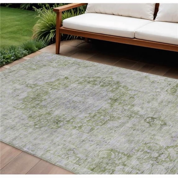 HomeRoots 607912 9 x 12 ft. Olive Green Floral Medallion Washable Indoor & Outdoor Rectangle Area Rug