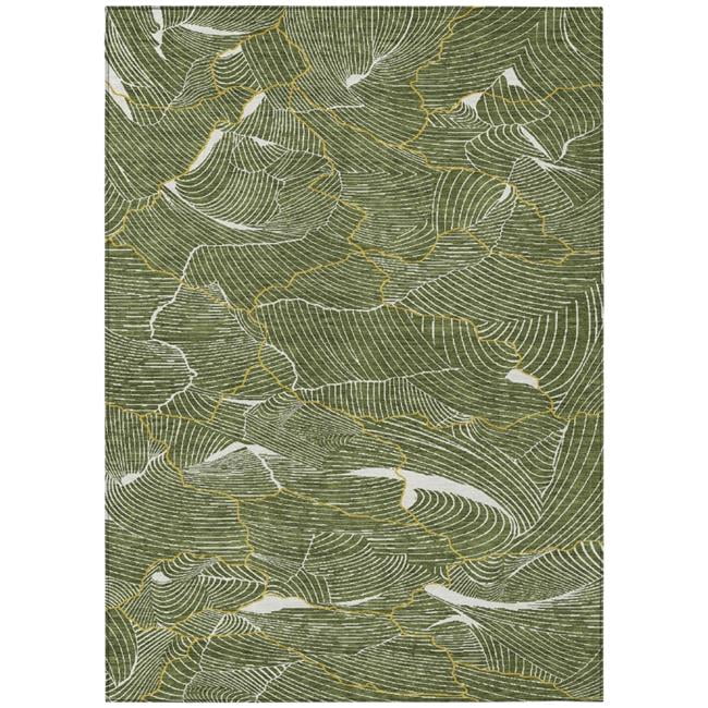 HomeRoots 601078 9 x 12 ft. Olive Green, Gold & Ivory Abstract Washable Indoor & Outdoor Rectangle Area Rug