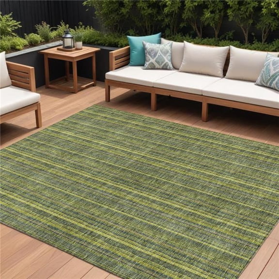 HomeRoots 615065 9 x 12 ft. Olive Green & Lime Green Striped Washable Indoor & Outdoor Rectangle Area Rug