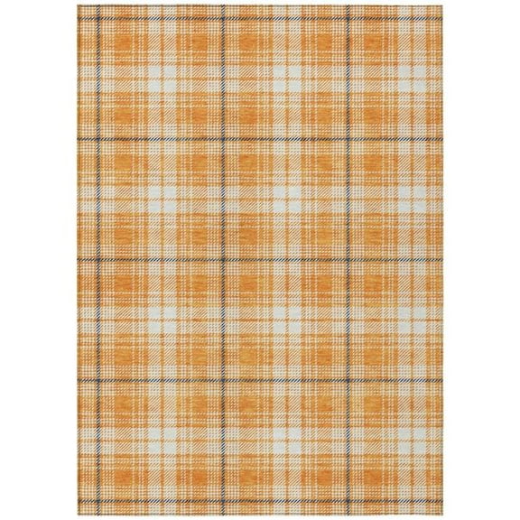 HomeRoots 597127 9 x 12 ft. Orange, Blue & Ivory Plaid Washable Indoor & Outdoor Rectangle Area Rug