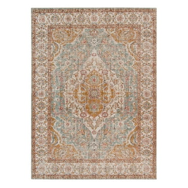 HomeRoots  9 x 12 ft. Oriental Power Loom Distressed Rectangle Area Rug, Blue & Orange