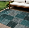 thumbnail image 1 of 9' X 12' Teal Blue Aqua And Charcoal Patchwork Washable Indoor Outdoor Area Rug, 1 of 5