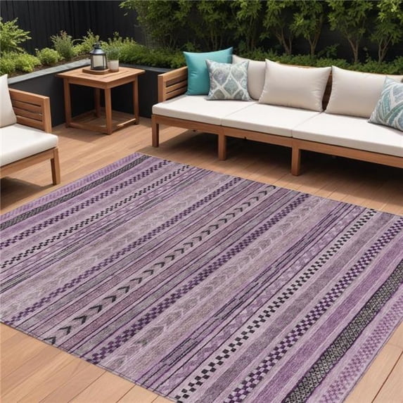 HomeRoots 615360 9 x 12 ft. Plum & Lilac Striped Washable Indoor & Outdoor Rectangle Area Rug