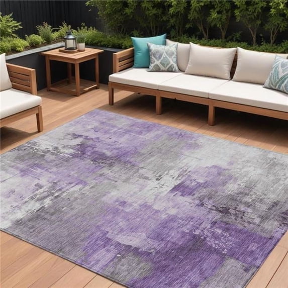 HomeRoots 616842 9 x 12 ft. Purple Eggplant & Ivory Abstract Washable Indoor & Outdoor Rectangle Area Rug