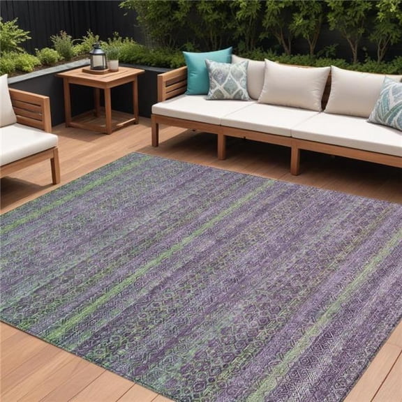 HomeRoots 631729 9 x 12 ft. Purple & Lime Green Striped Washable Indoor & Outdoor Rectangle Area Rug