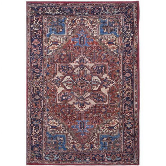 HomeRoots 9 x 12 ft. Red Tan & Blue Floral Power Loom Rectangle Area Rug - Red Tan and Blue - 9 x 12 ft.