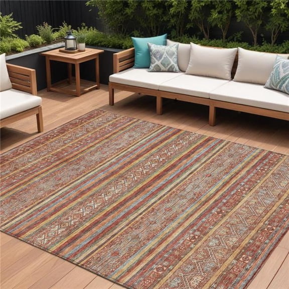 HomeRoots 615978 9 x 12 ft. Rust Gold & Silver Southwestern Washable Indoor & Outdoor Rectangle Area Rug