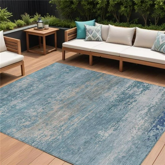 HomeRoots 630853 9 x 12 ft. Sky Blue & Gray Abstract Washable Indoor & Outdoor Rectangle Area Rug
