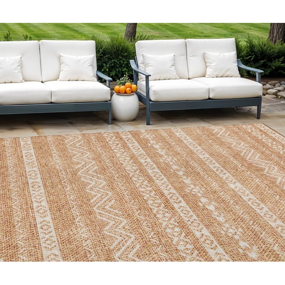HomeRoots 587570 9 x 12 ft. Southwestern Washable Indoor & Outdoor Rectangle Area Rug, Terra Cotta & Beige