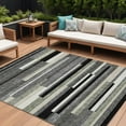 thumbnail image 1 of 9' X 12' Black Charcoal And Gray Striped Washable Indoor Outdoor Area Rug, 1 of 5