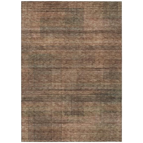HomeRoots 588116 9 x 12 ft. Striped Washable Indoor & Outdoor Rectangle Area Rug, Orange, Copper & Brown