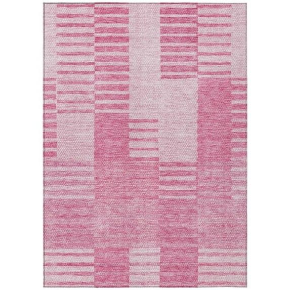 HomeRoots 581663 9 x 12 ft. Striped Washable Indoor & Outdoor Rectangle Area Rug, Pink & Blush