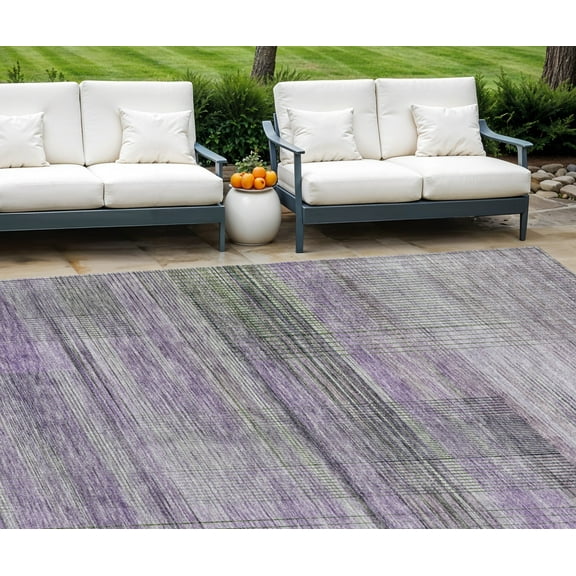 HomeRoots 588068 9 x 12 ft. Striped Washable Indoor & Outdoor Rectangle Area Rug, Purple, Lavender & Gray