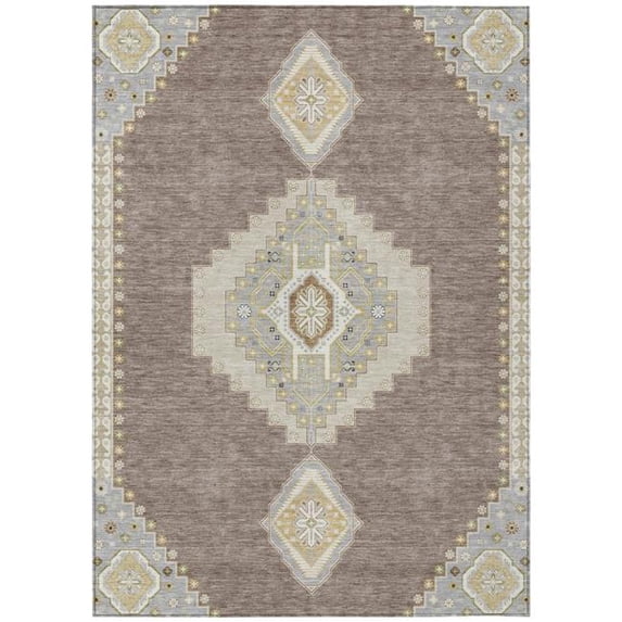 HomeRoots 598452 9 x 12 ft. Taupe, Gray & Ivory Oriental Washable Indoor & Outdoor Rectangle Traditional Area Rug