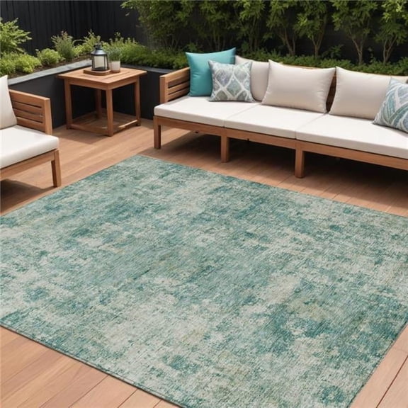 HomeRoots 630547 9 x 12 ft. Teal Blue & Beige Abstract Washable Indoor & Outdoor Rectangle Area Rug