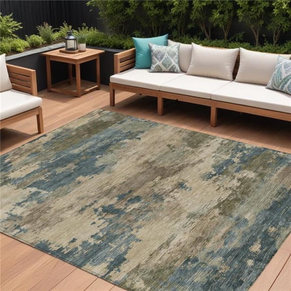 HomeRoots 630943 9 x 12 ft. Teal Blue & Beige Abstract Washable Indoor & Outdoor Rectangle Area Rug