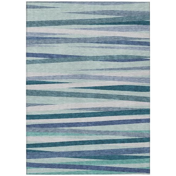 HomeRoots 597365 9 x 12 ft. Teal Blue, Gray & Ivory Striped Washable Indoor & Outdoor Rectangle Area Rug