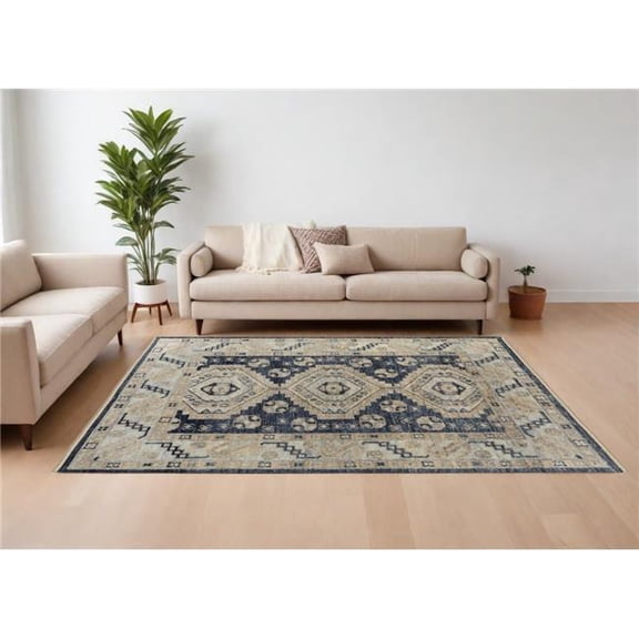 HomeRoots 567065 9 x 12 ft. Wool Geometric Hand Knotted Rectangle Area Rug with Fringe, Blue & Ivory