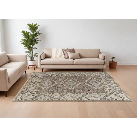 HomeRoots 567075 9 x 12 ft. Wool Geometric Hand Knotted Rectangle Area Rug with Fringe, Gray & Brown