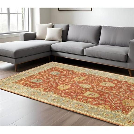 HomeRoots 576366 9 x 12 ft. Wool Oriental Hand Knotted Rectangle Area Rug, Red & Gray