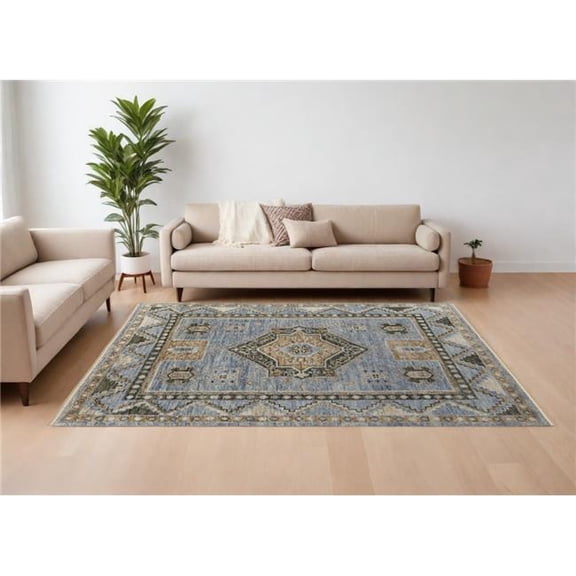 HomeRoots 567043 9 x 12 ft. Wool Oriental Hand Knotted Rectangle Area Rug with Fringe, Ivory, Tan & Blue