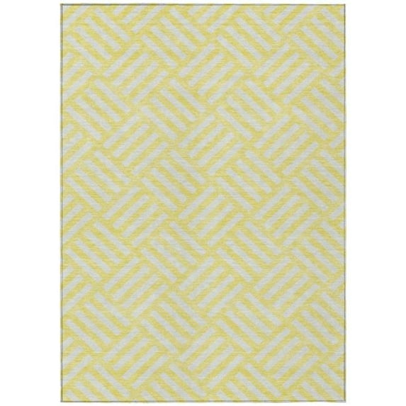 HomeRoots 578836 9 x 12 ft. Yellow & Ivory Geometric Washable Indoor & Outdoor Rectangle Area Rug