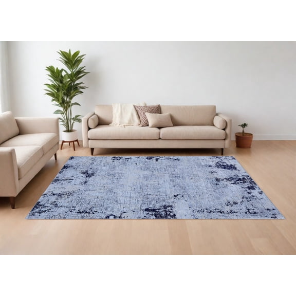 HomeRoots 567736 9 x 13 ft. Abstract Power Loom Rectangle Area Rug, Light Blue & Black