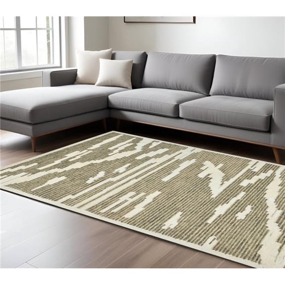 HomeRoots 570370 9 x 13 ft. Beige & Brown Wool Abstract Hand Hooked Rectangle Area Rug
