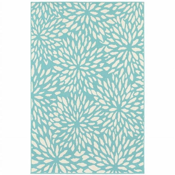 HomeRoots 9 x 13 ft. Blue Floral Stain Resistant Indoor & Outdoor Rectangle Area Rug - Blue and Ivory - 0.15in. H x 101.97in. W x 155.91in. D