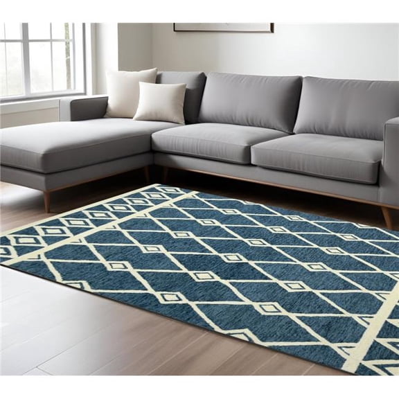 HomeRoots 570442 9 x 13 ft. Blue & Ivory Wool Argyle Hand Hooked Rectangle Area Rug