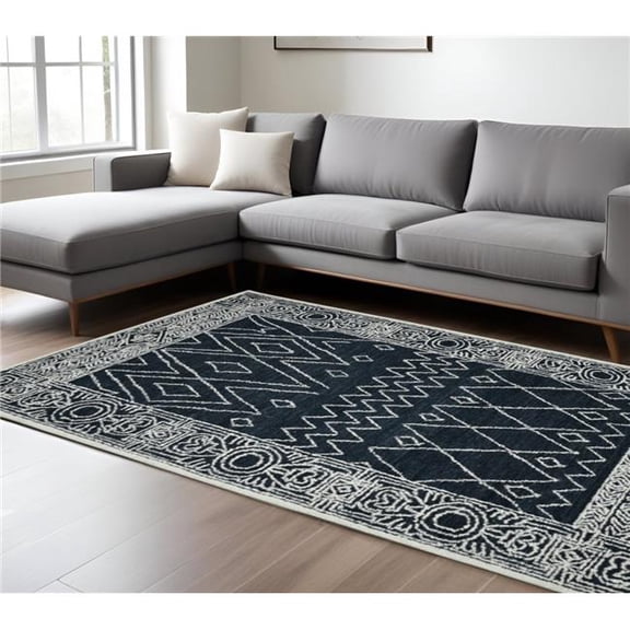 HomeRoots 570330 9 x 13 ft. Charcoal & Ivory Wool Southwestern Hand Hooked Rectangle Area Rug