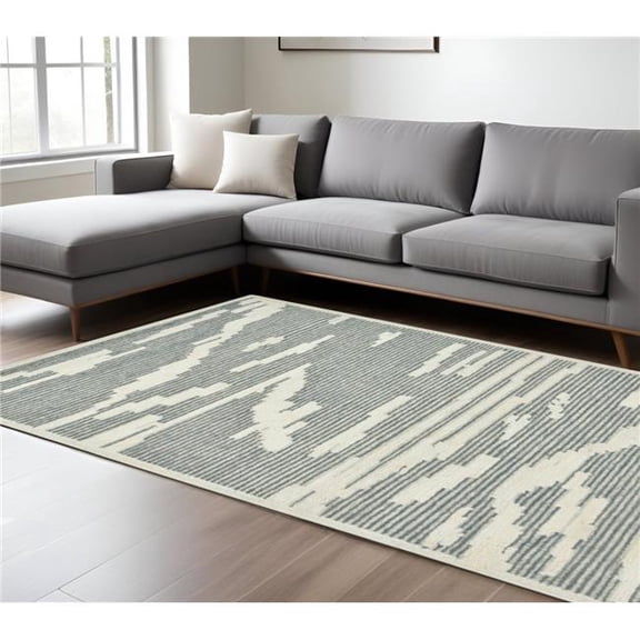 HomeRoots 570374 9 x 13 ft. Gray & Ivory Wool Abstract Hand Hooked Rectangle Area Rug