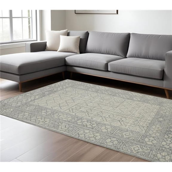 HomeRoots 570322 9 x 13 ft. Gray & Ivory Wool Southwestern Hand Hooked Rectangle Area Rug