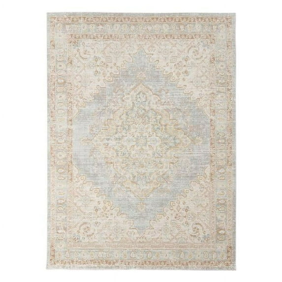 HomeRoots 9 x 13 ft. Medallion Power Loom Distressed Area Rug, Blue & Gray