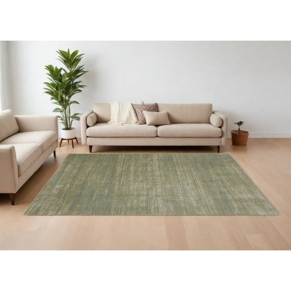 9' X 13' Tan and Green Power Loom Area Rug
