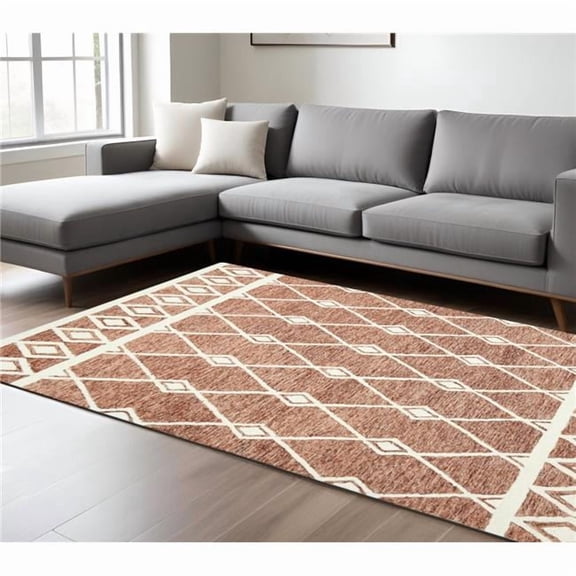 HomeRoots 570438 9 x 13 ft. Rust & Ivory Wool Argyle Hand Hooked Rectangle Area Rug