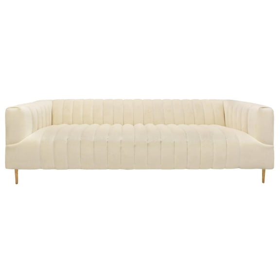 90" Ivory Channeled Velvet and Gold Sofa