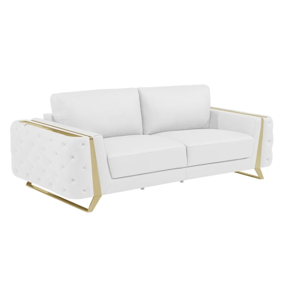 HomeRoots 90" White And Gold Italian Leather Sofa