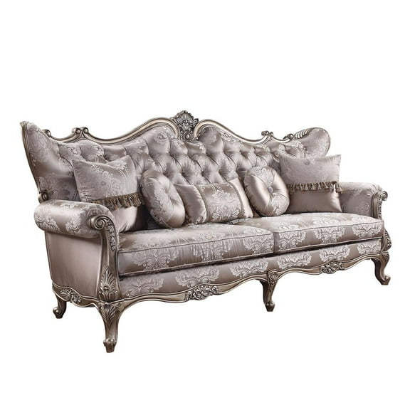 HomeRoots 94" Fabric Imitation silk And Champagne Sofa With Five Toss Pillows
