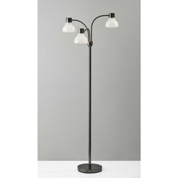 HomeRoots 372609 Adjustable Three Light Floor Lamp in Black Nickel with Frosted Inner Shades