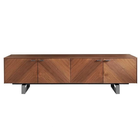 HomeRoots American Walnut Media Stand with Brushed Stainless Steel Base, 70.87 x 16.54 x 19.69 in.