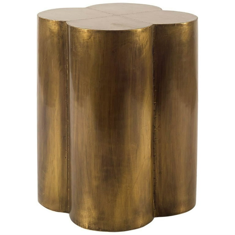 Antiqued Brass And Clad Wooden Accent Table With Flower Top Antiqued Brass And Clad Wooden Accent Table With Flower Top