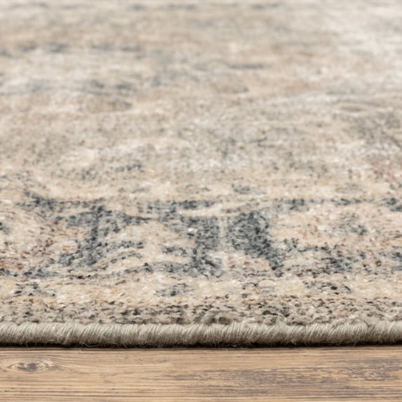2' X 8' Beige And Grey Oriental Hand Loomed Stain Resistant Runner Rug With Fringe